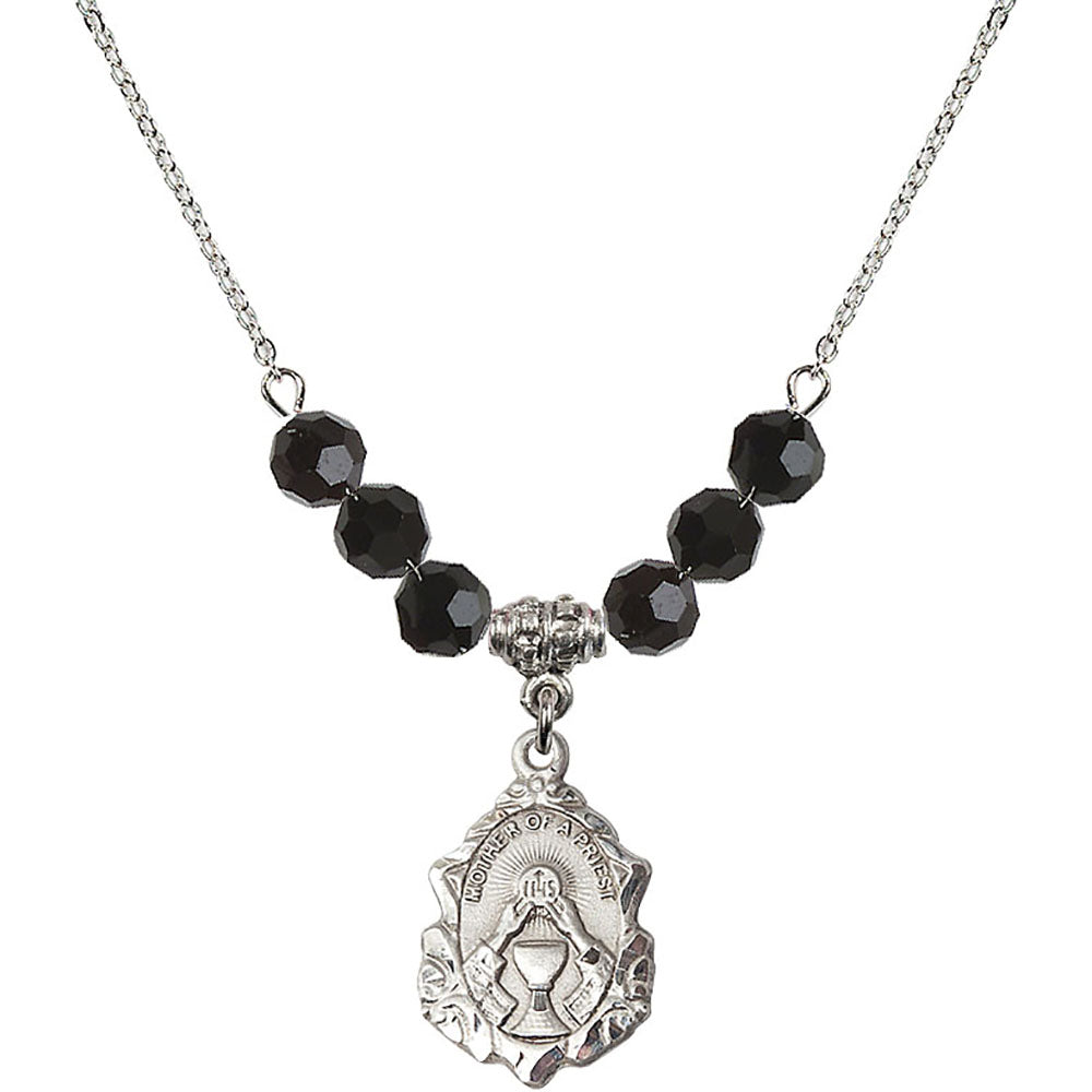 Sterling Silver Mother of a Priest Birthstone Necklace with Jet Beads - 0811