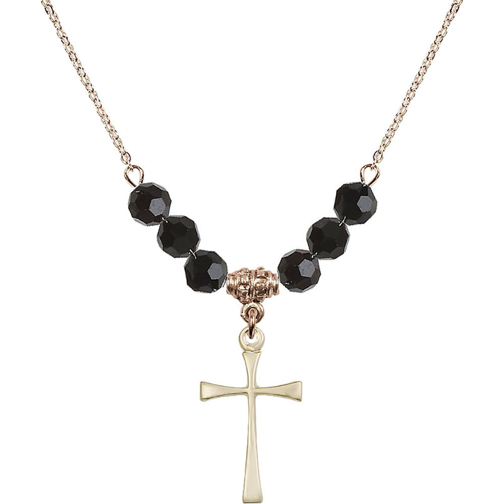 14kt Gold Filled Maltese Cross Birthstone Necklace with Jet Beads - 1870