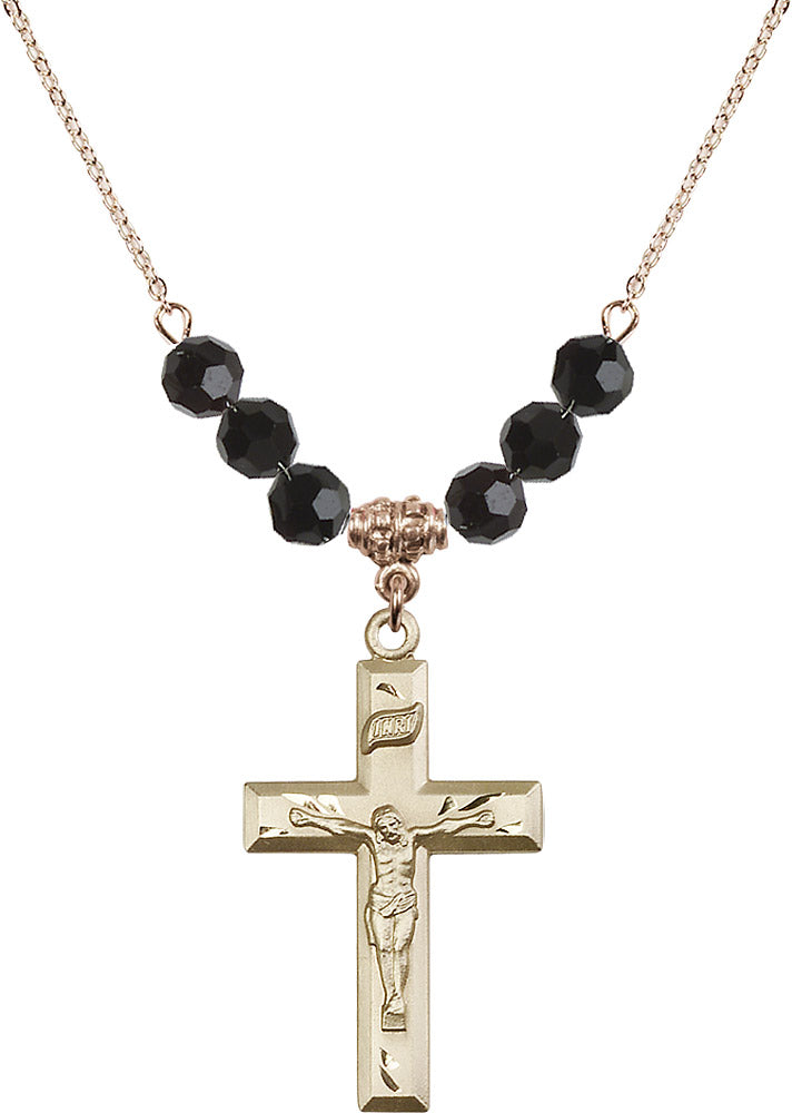 14kt Gold Filled Crucifix Birthstone Necklace with Jet Beads - 2186