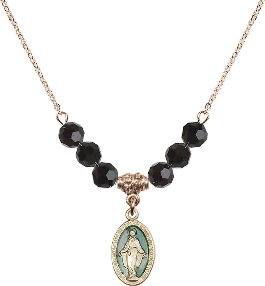 14kt Gold Filled Miraculous Birthstone Necklace with Jet Beads - 4122