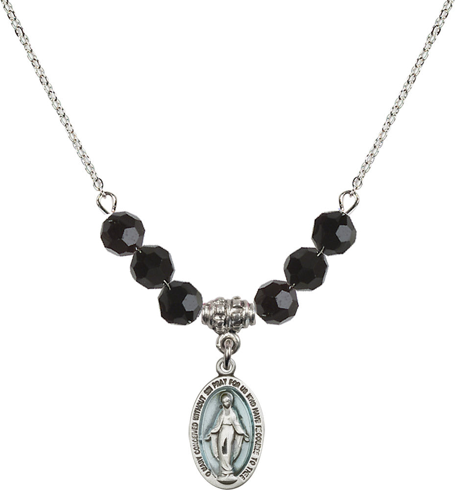 Sterling Silver Miraculous Birthstone Necklace with Jet Beads - 4122