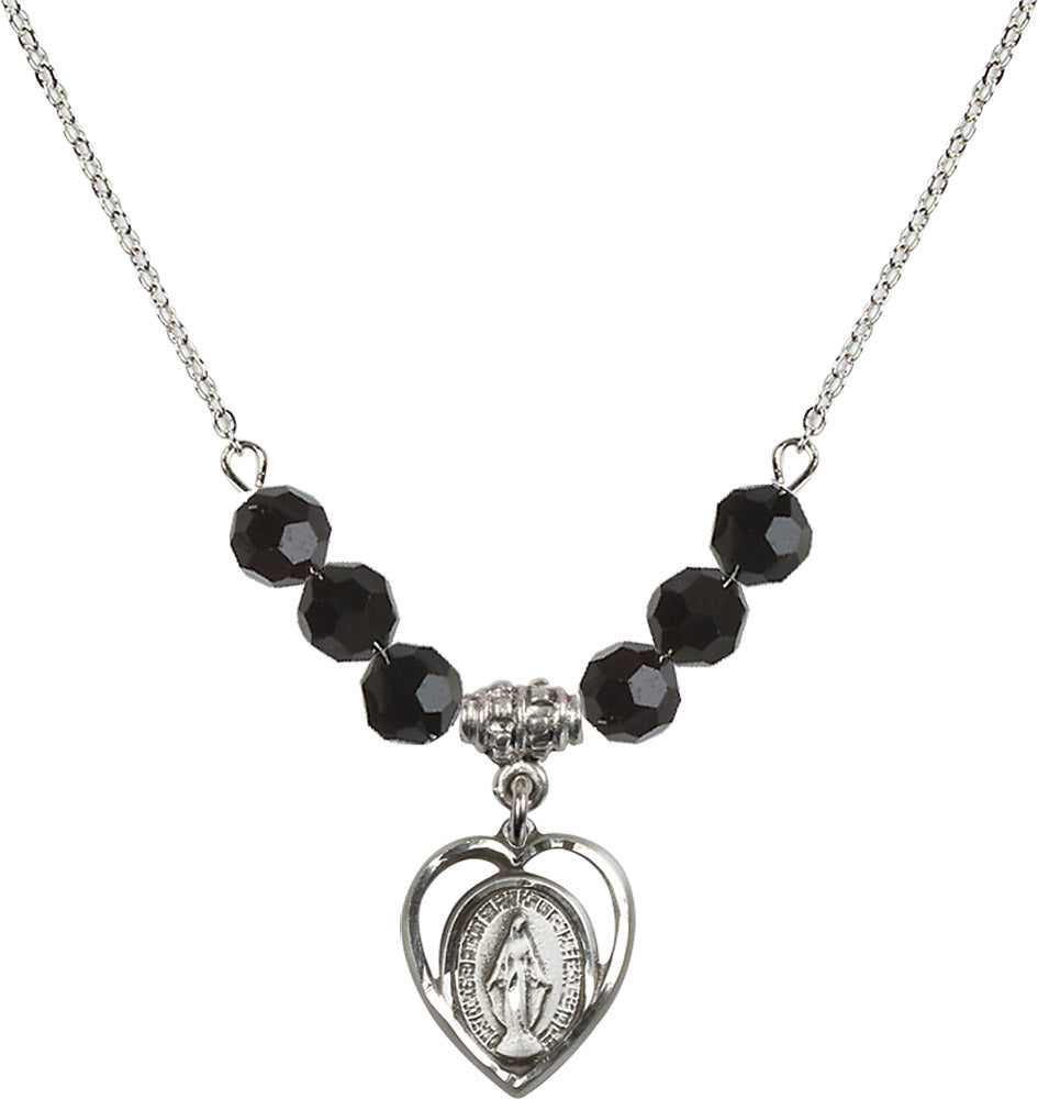 Sterling Silver Miraculous Birthstone Necklace with Jet Beads - 4125