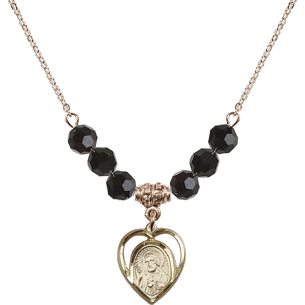 14kt Gold Filled Scapular Birthstone Necklace with Jet Beads - 4126