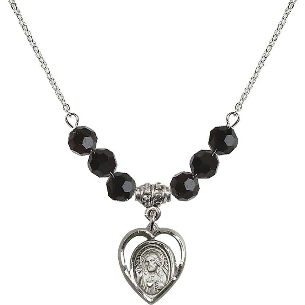 Sterling Silver Scapular Birthstone Necklace with Jet Beads - 4126