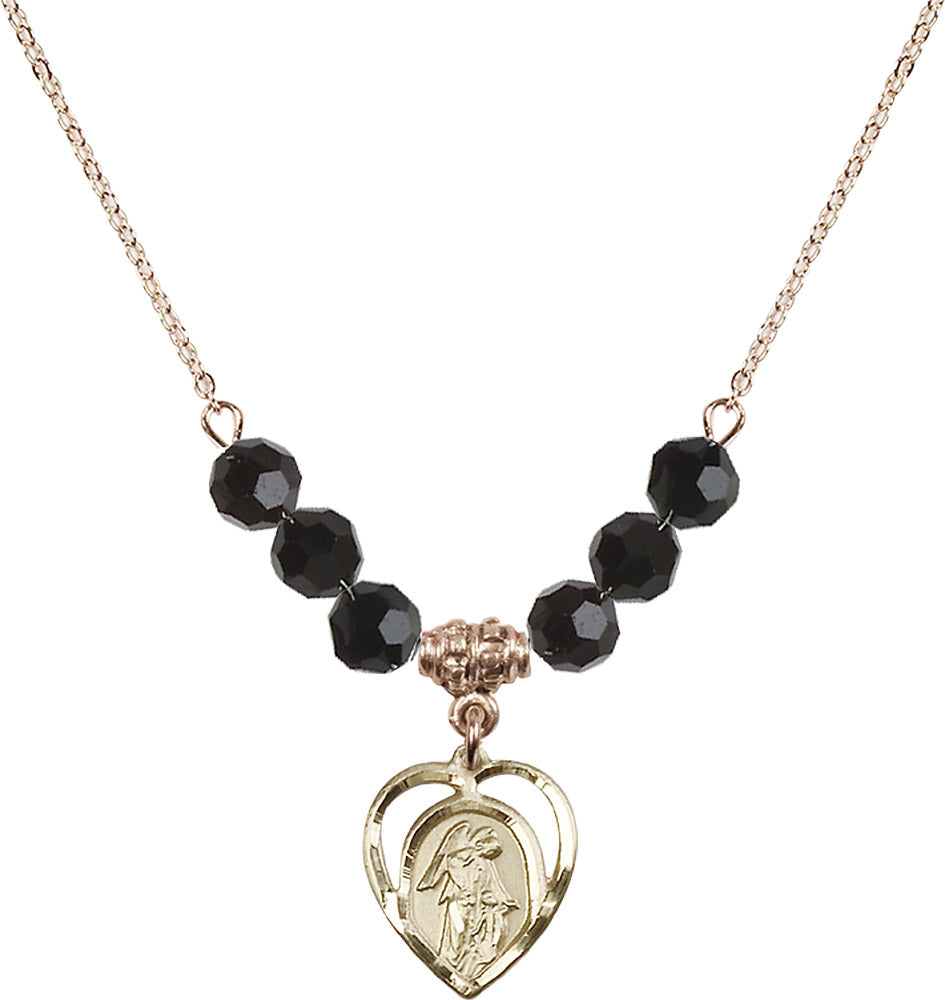14kt Gold Filled Guardian Angel Birthstone Necklace with Jet Beads - 4129
