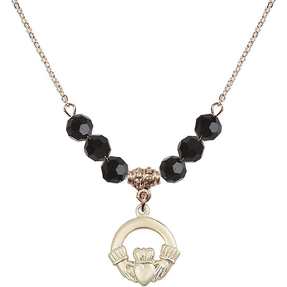 14kt Gold Filled Claddagh Birthstone Necklace with Jet Beads - 4138