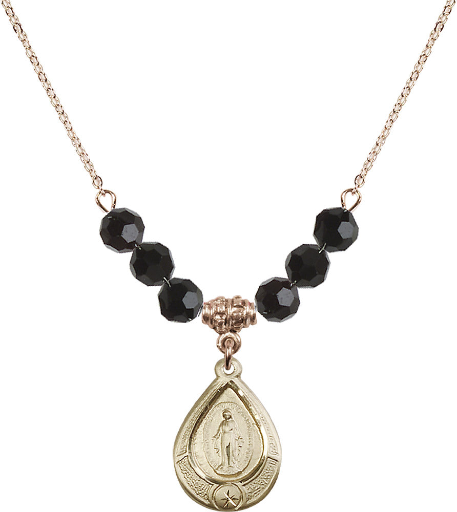 14kt Gold Filled Miraculous Birthstone Necklace with Jet Beads - 4144