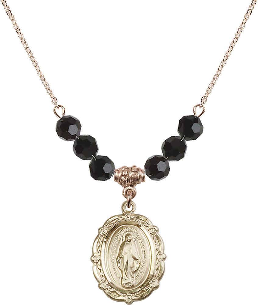 14kt Gold Filled Miraculous Birthstone Necklace with Jet Beads - 4146