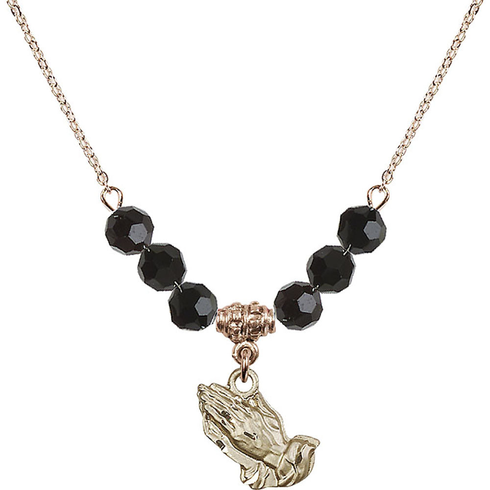 14kt Gold Filled Praying Hands Birthstone Necklace with Jet Beads - 4219