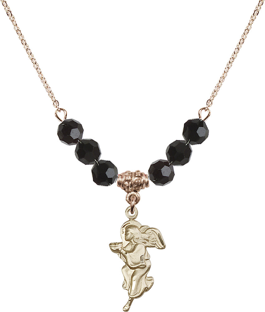 14kt Gold Filled Guardian Angel Birthstone Necklace with Jet Beads - 4260