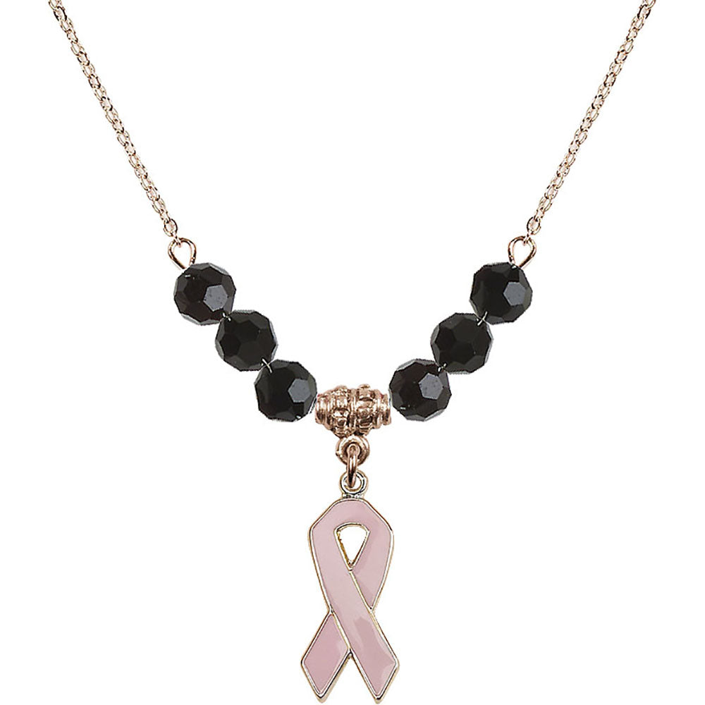 14kt Gold Filled Cancer Awareness Birthstone Necklace with Jet Beads - 5151