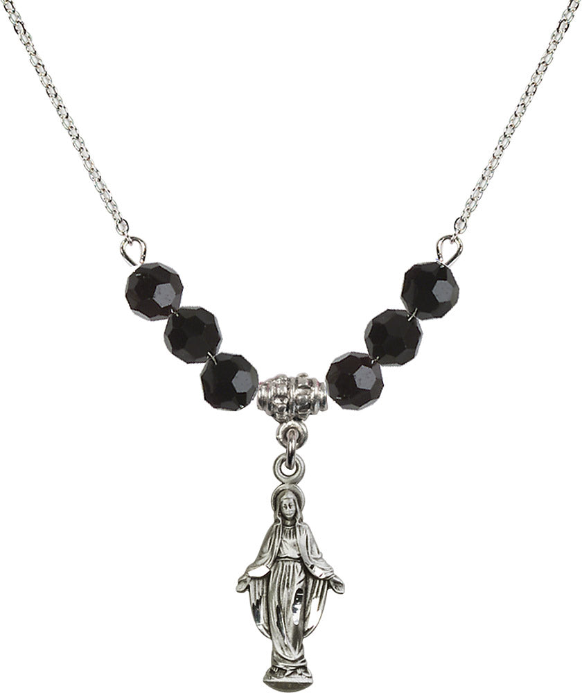 Sterling Silver Miraculous Birthstone Necklace with Jet Beads - 5900