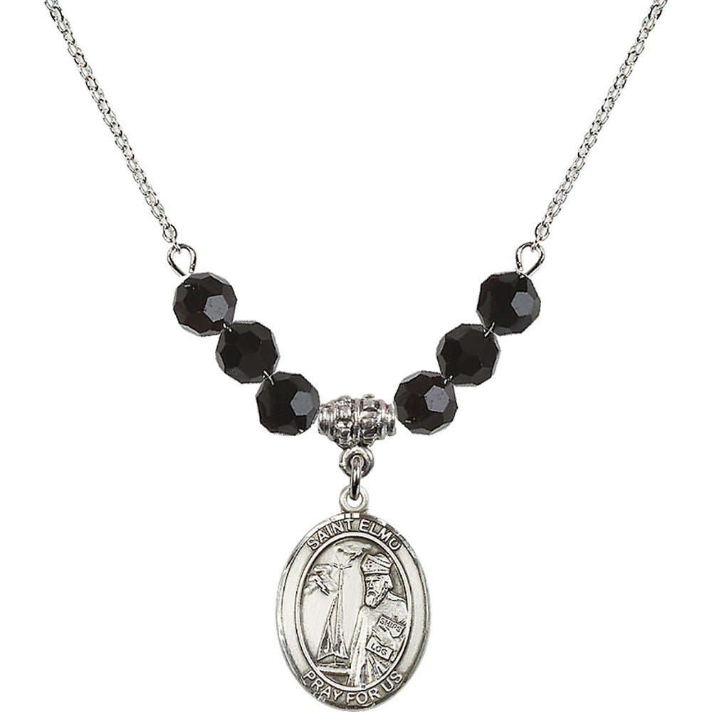 Sterling Silver Saint Elmo Birthstone Necklace with Jet Beads - 8031