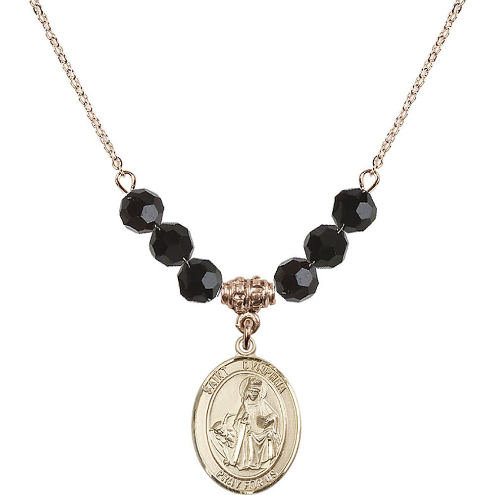 14kt Gold Filled Saint Dymphna Birthstone Necklace with Jet Beads - 8032