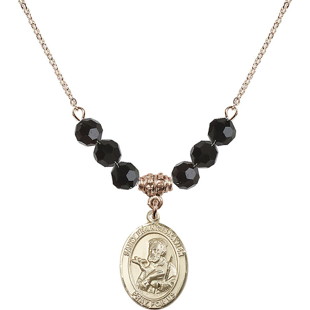 14kt Gold Filled Saint Francis Xavier Birthstone Necklace with Jet Beads - 8037