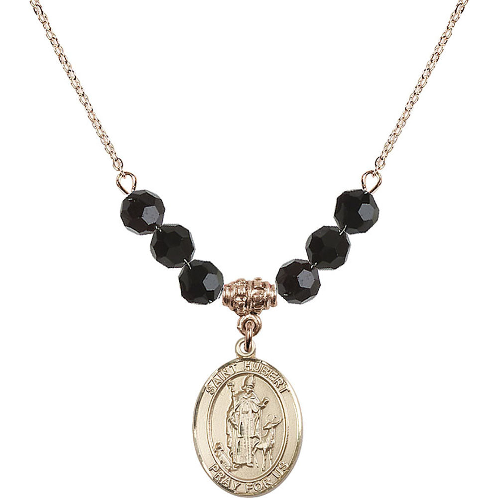 14kt Gold Filled Saint Hubert of Liege Birthstone Necklace with Jet Beads - 8045