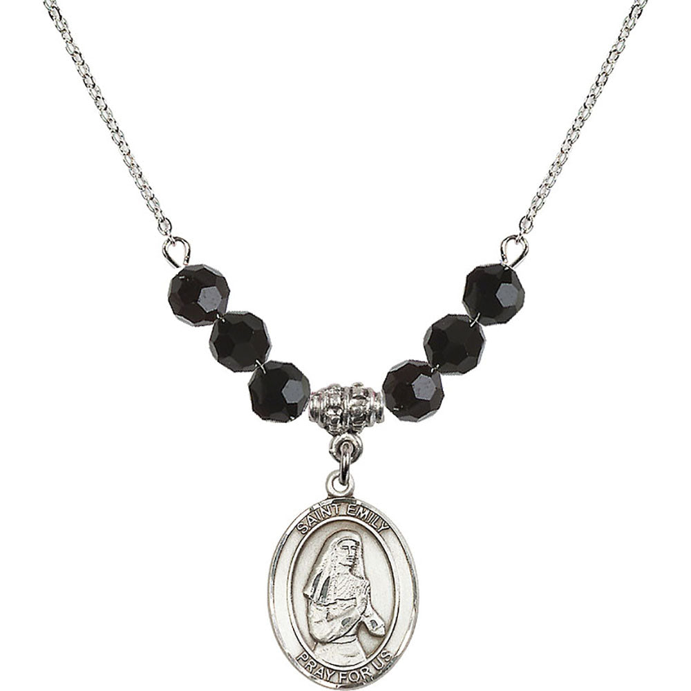 Sterling Silver Saint Emily de Vialar Birthstone Necklace with Jet Beads - 8047