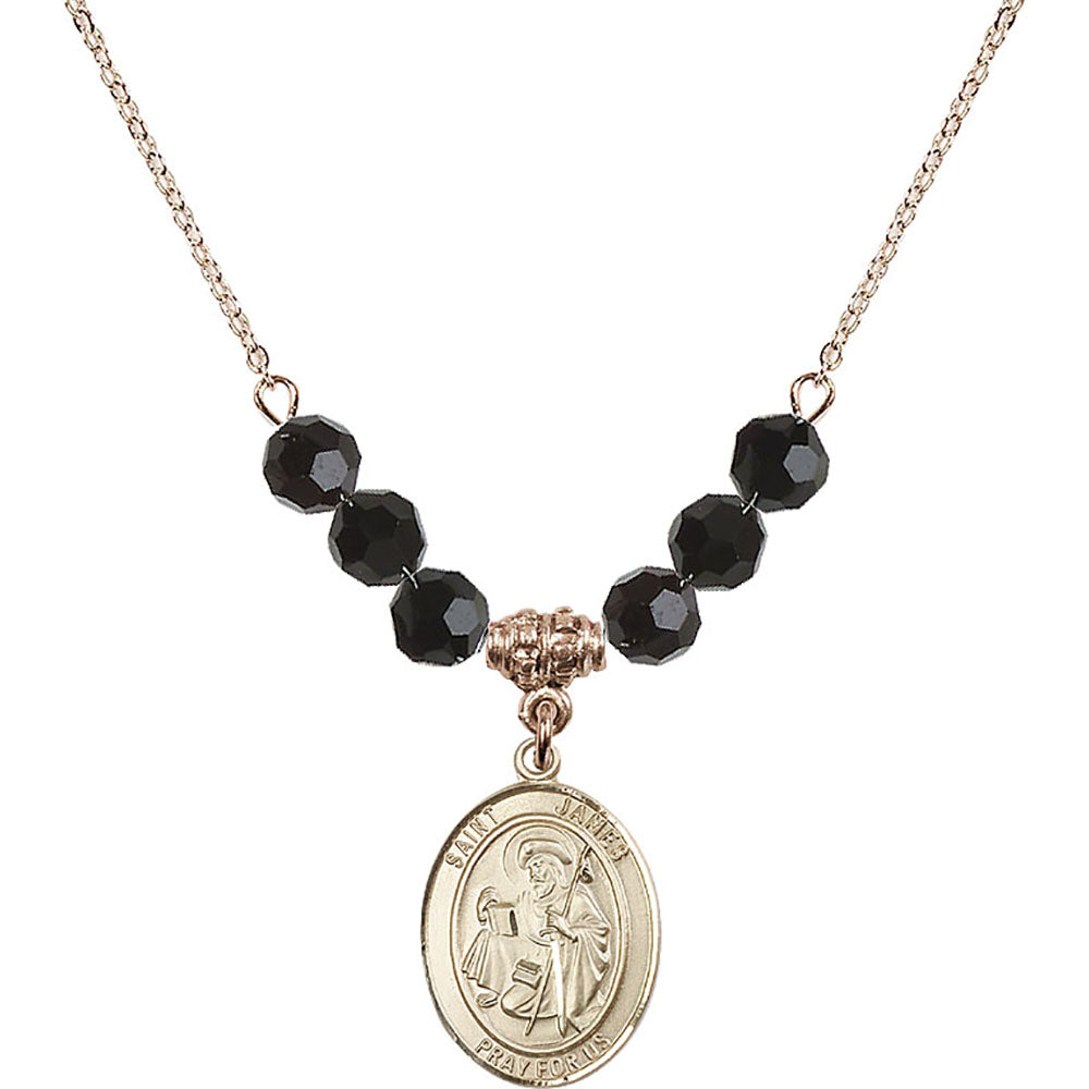 14kt Gold Filled Saint James the Greater Birthstone Necklace with Jet Beads - 8050