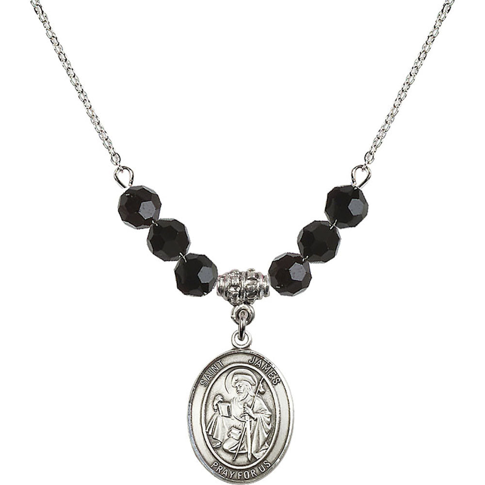Sterling Silver Saint James the Greater Birthstone Necklace with Jet Beads - 8050