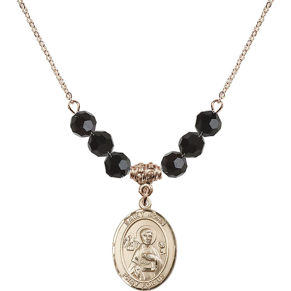 14kt Gold Filled Saint John the Apostle Birthstone Necklace with Jet Beads - 8056