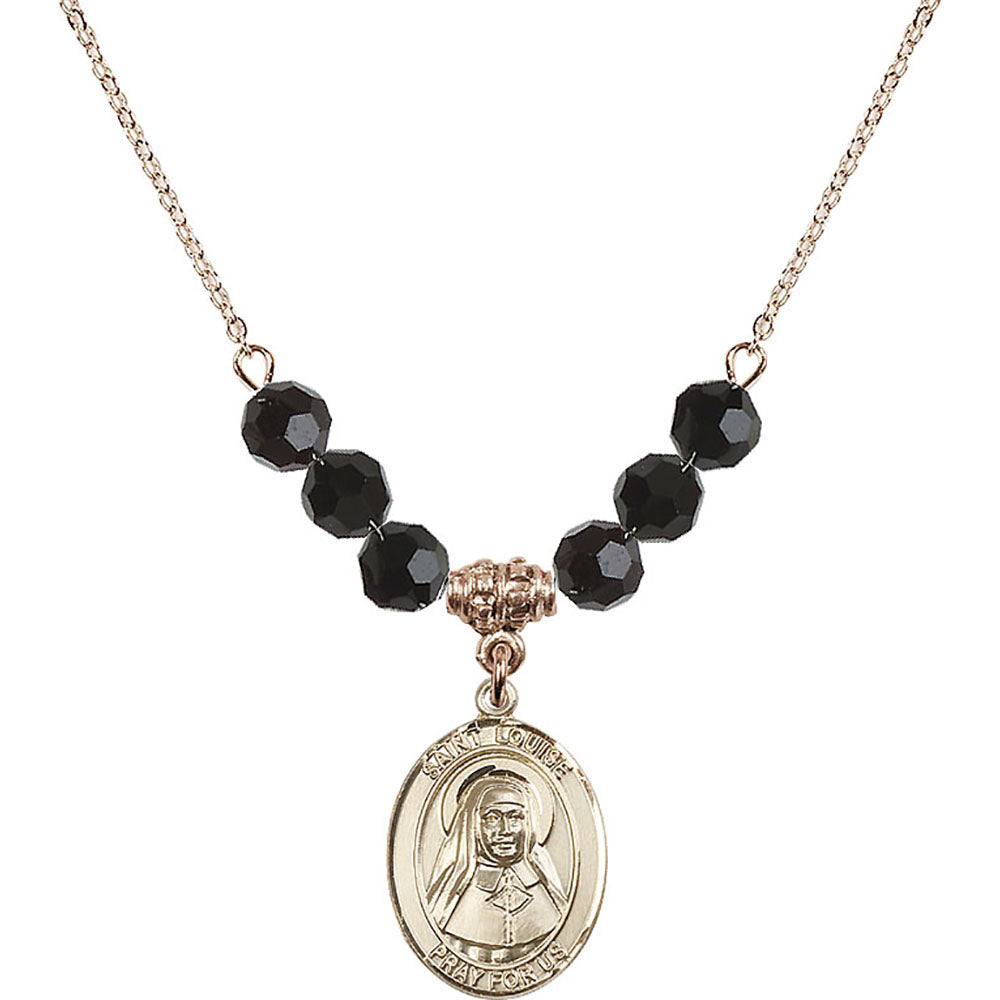 14kt Gold Filled Saint Louise de Marillac Birthstone Necklace with Jet Beads - 8064