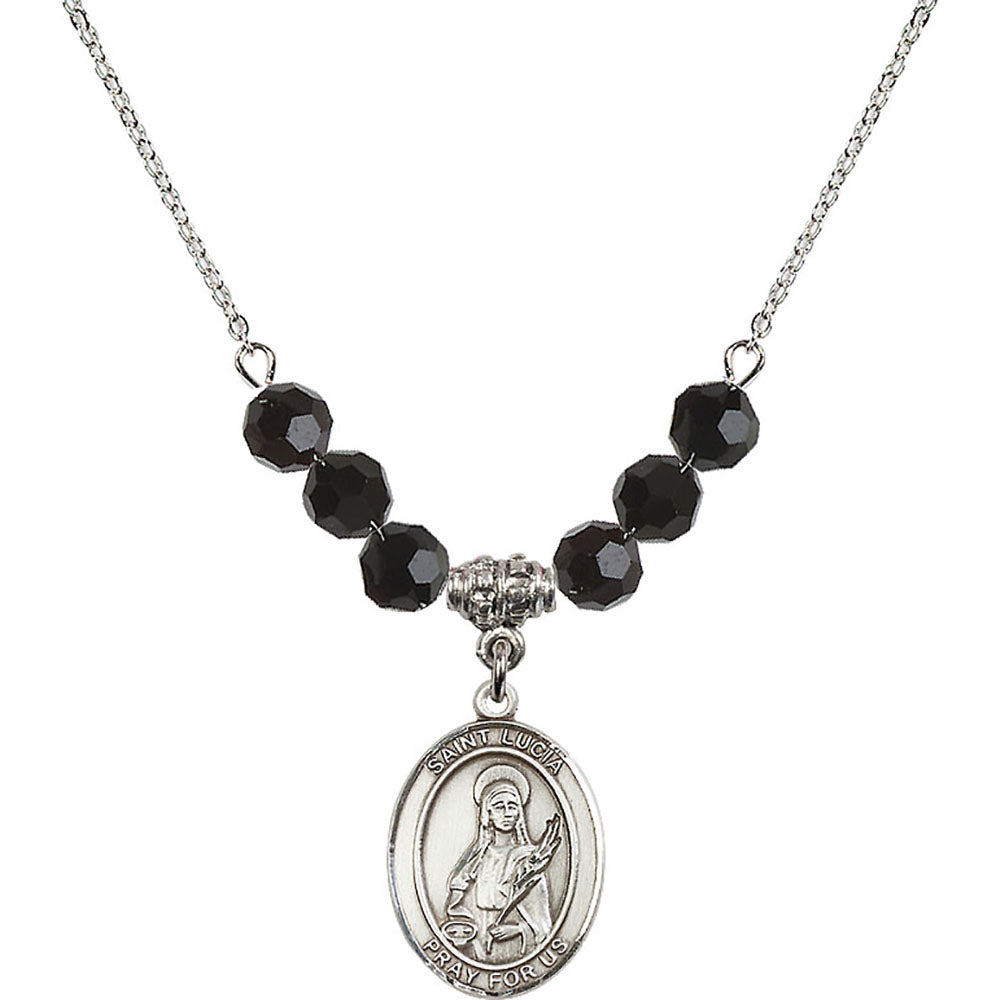 Sterling Silver Saint Lucia of Syracuse Birthstone Necklace with Jet Beads - 8065