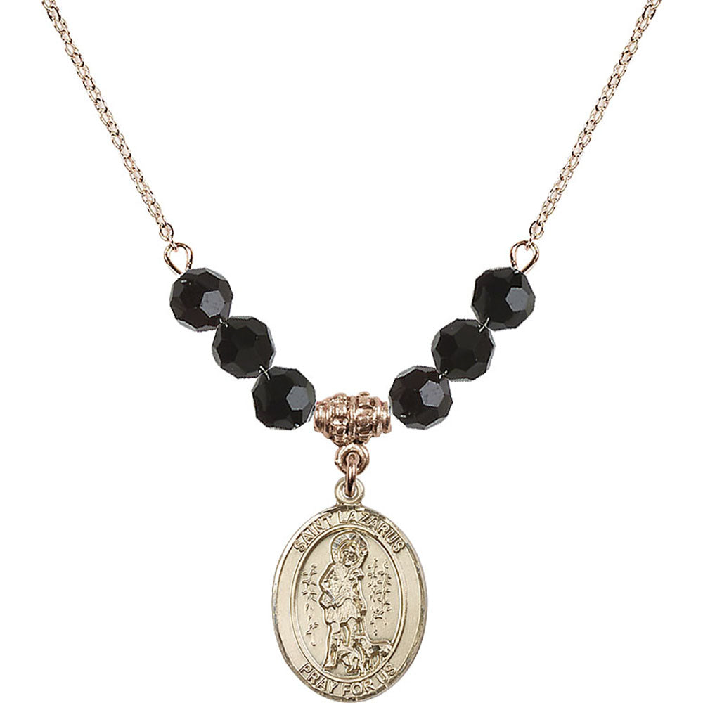 14kt Gold Filled Saint Lazarus Birthstone Necklace with Jet Beads - 8066
