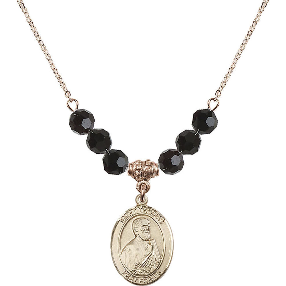 14kt Gold Filled Saint Thomas the Apostle Birthstone Necklace with Jet Beads - 8107