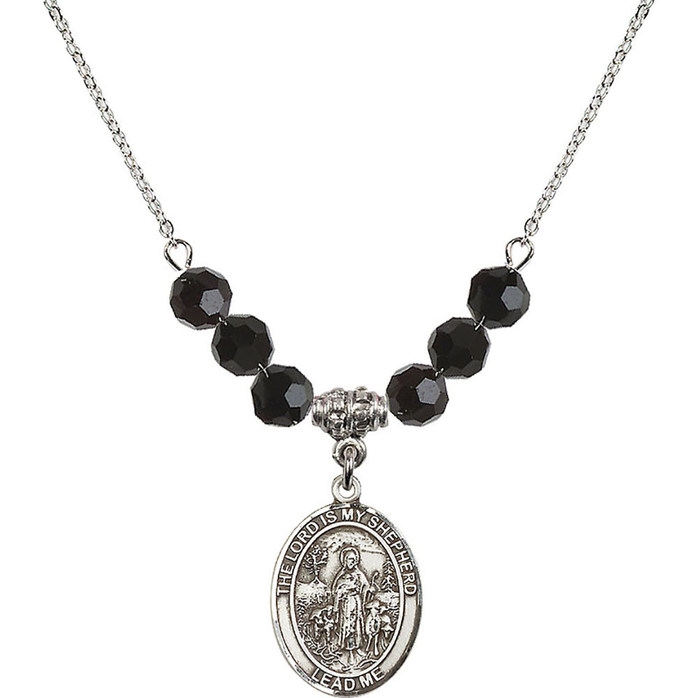 Sterling Silver Lord Is My Shepherd Birthstone Necklace with Jet Beads - 8119