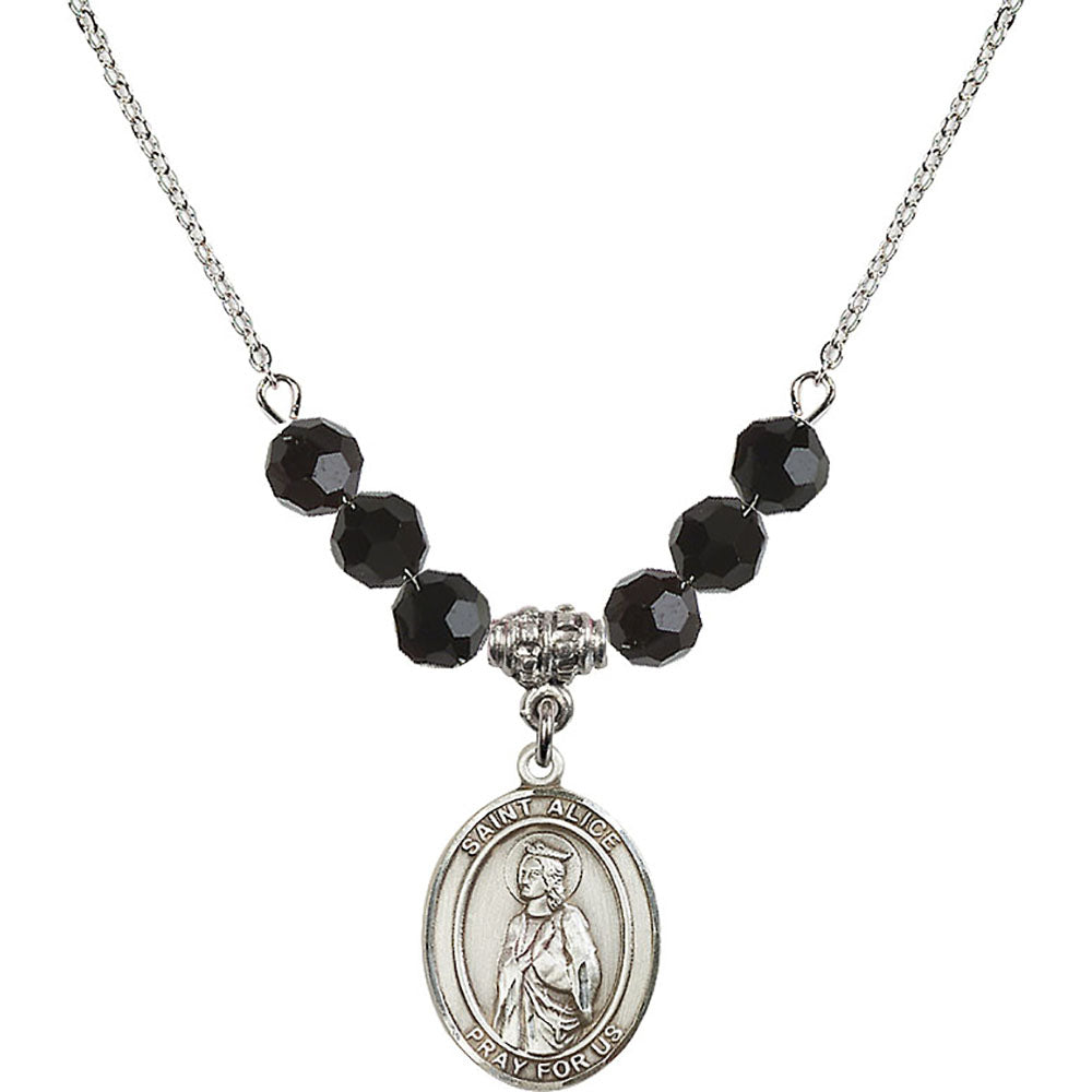 Sterling Silver Saint Alice Birthstone Necklace with Jet Beads - 8248
