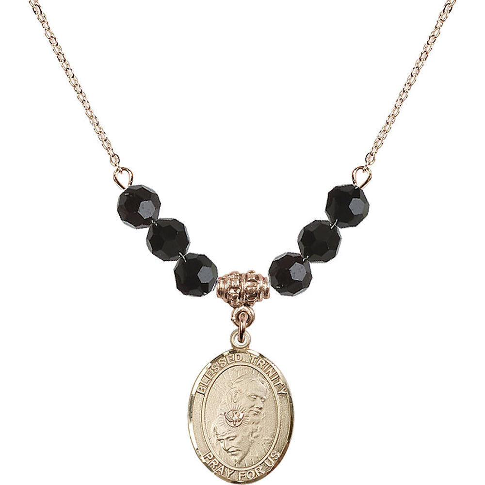 14kt Gold Filled Blessed Trinity Birthstone Necklace with Jet Beads - 8249