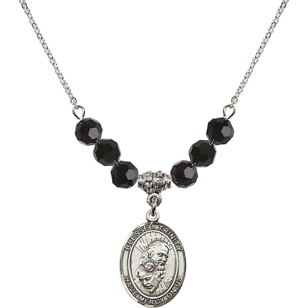 Sterling Silver Blessed Trinity Birthstone Necklace with Jet Beads - 8249