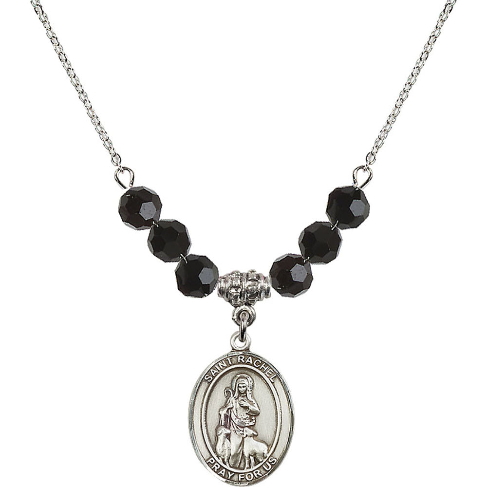 Sterling Silver Saint Rachel Birthstone Necklace with Jet Beads - 8251