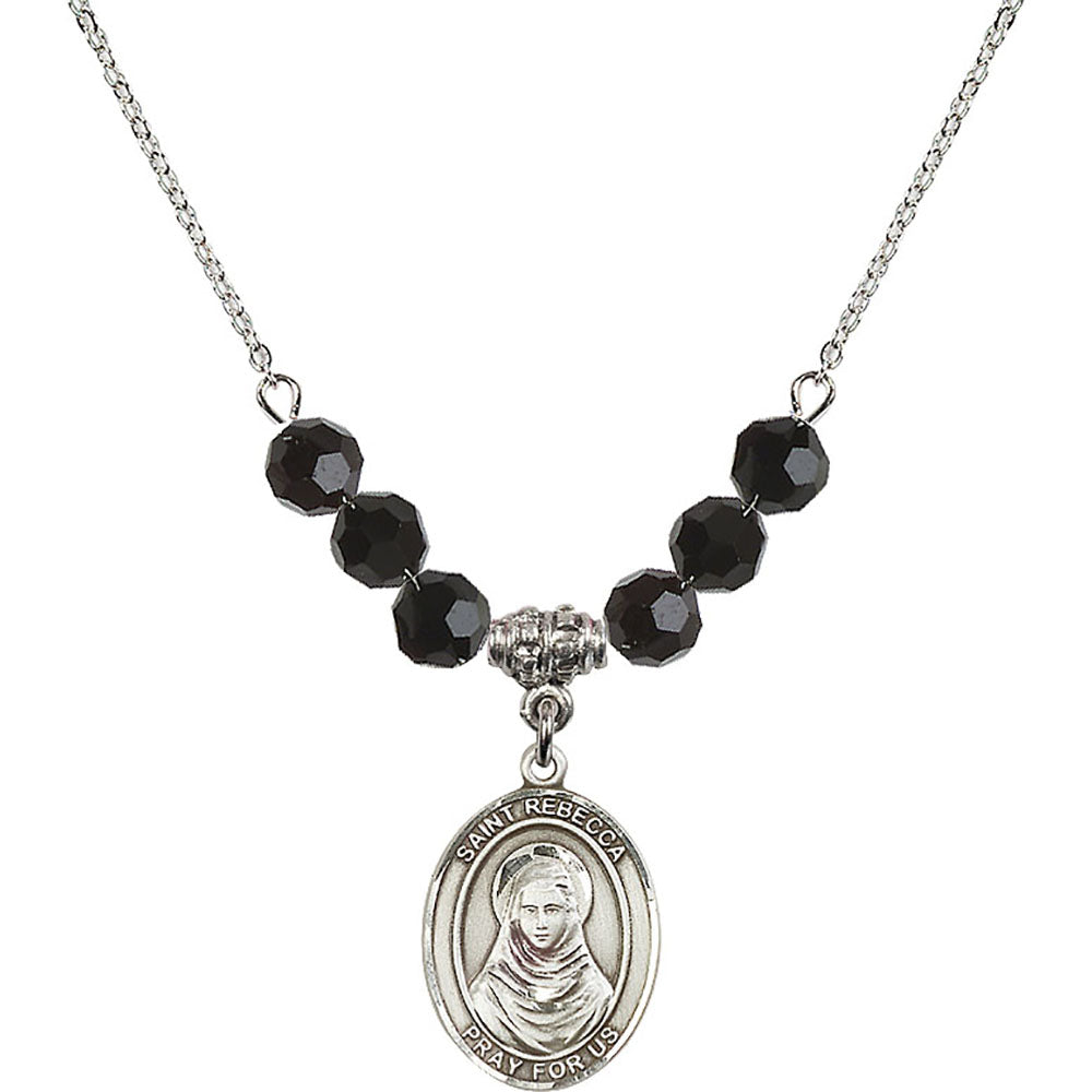 Sterling Silver Saint Rebecca Birthstone Necklace with Jet Beads - 8252