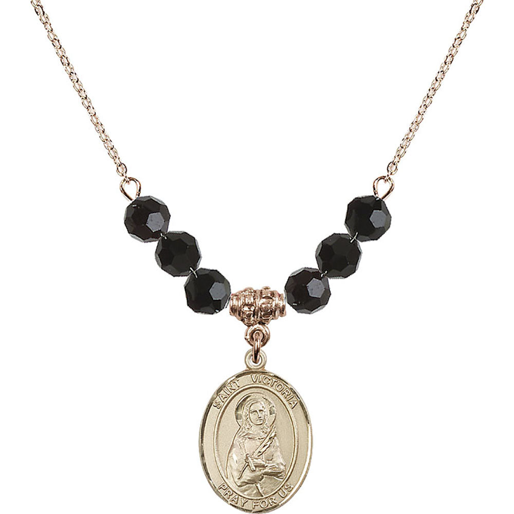 14kt Gold Filled Saint Victoria Birthstone Necklace with Jet Beads - 8253