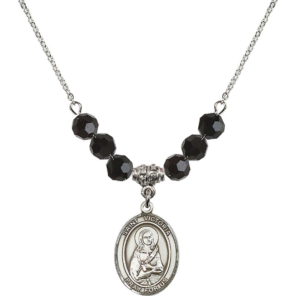 Sterling Silver Saint Victoria Birthstone Necklace with Jet Beads - 8253