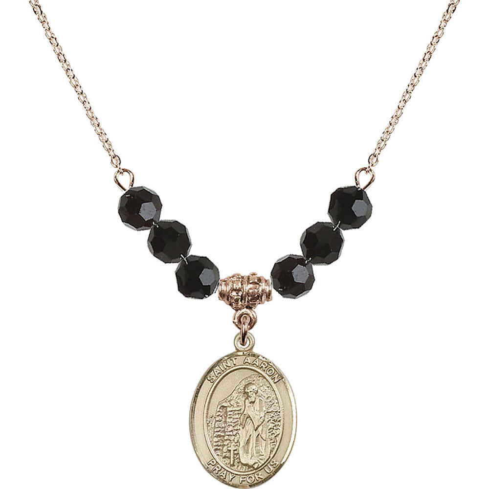 14kt Gold Filled Saint Aaron Birthstone Necklace with Jet Beads - 8254