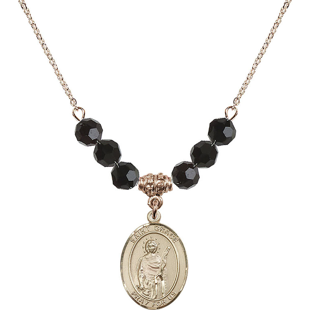 14kt Gold Filled Saint Grace Birthstone Necklace with Jet Beads - 8255