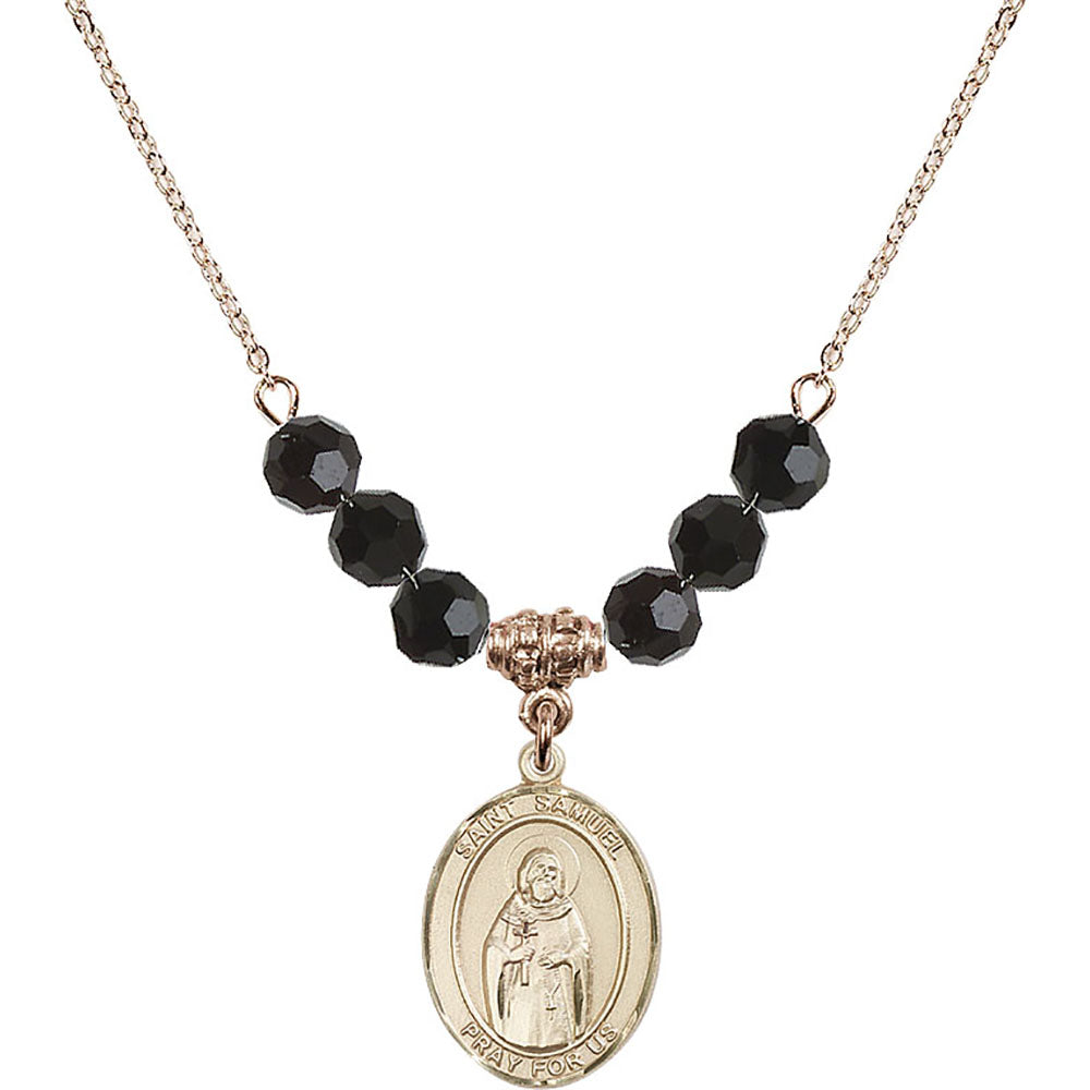14kt Gold Filled Saint Samuel Birthstone Necklace with Jet Beads - 8259