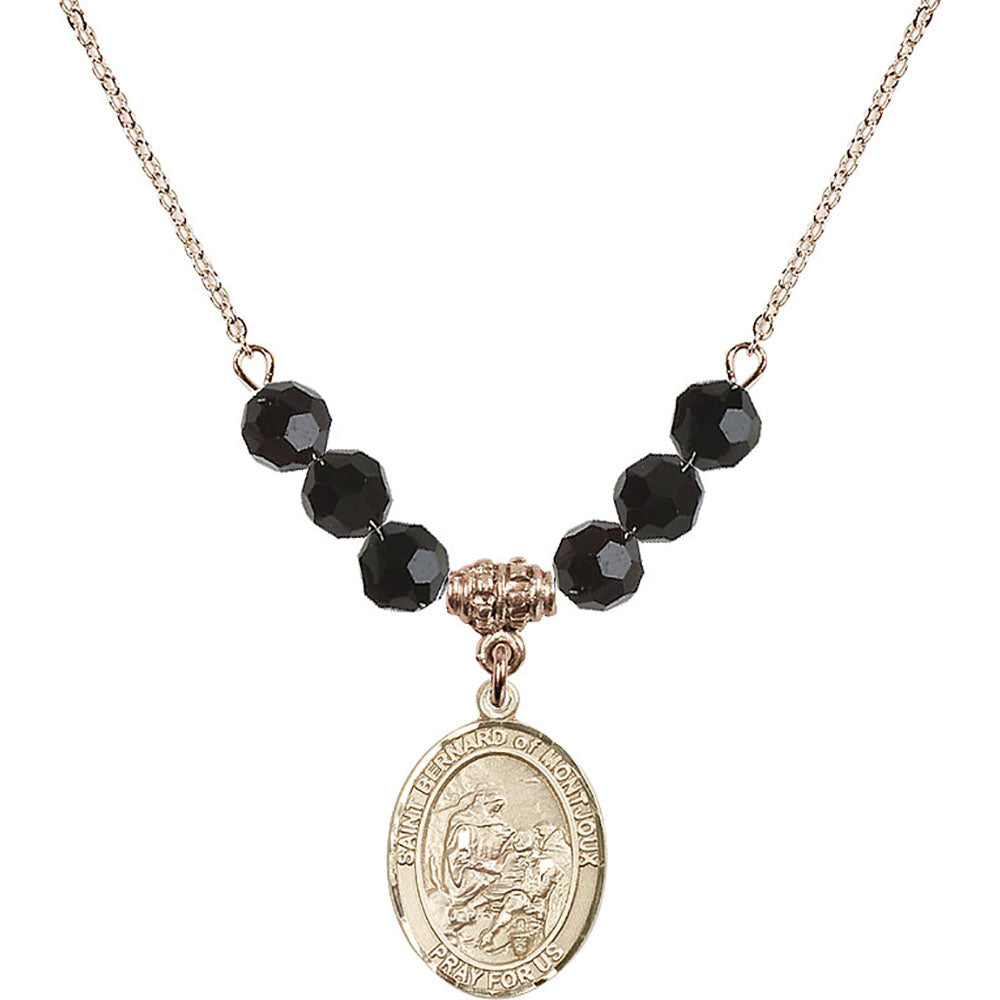 14kt Gold Filled Saint Bernard of Montjoux Birthstone Necklace with Jet Beads - 8264