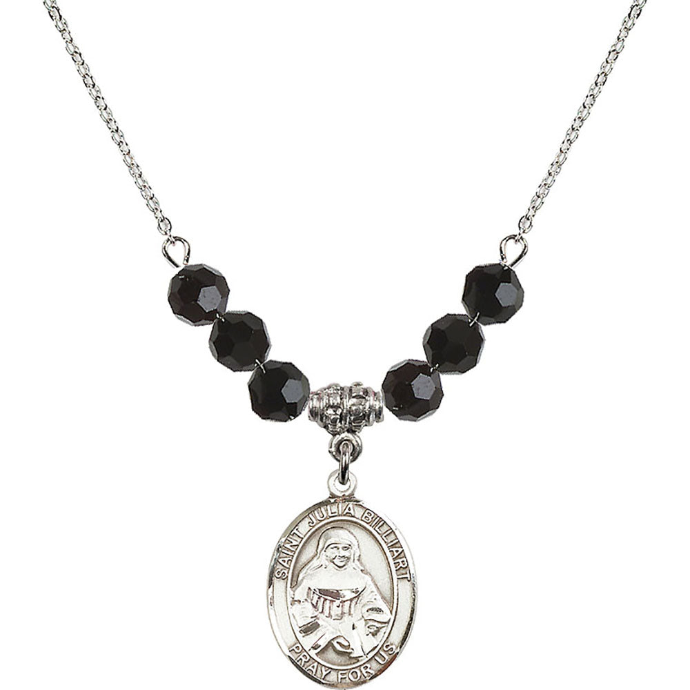 Sterling Silver Saint Julia Billiart Birthstone Necklace with Jet Beads - 8267