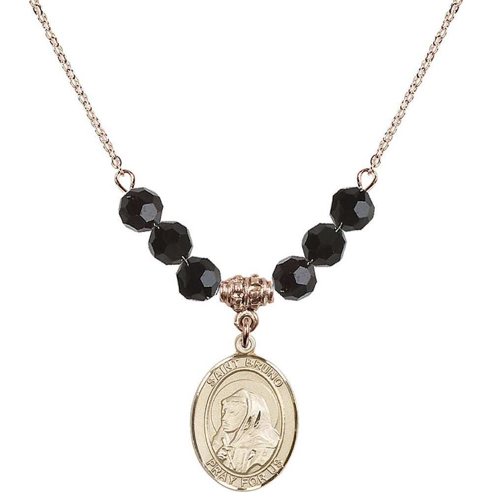 14kt Gold Filled Saint Bruno Birthstone Necklace with Jet Beads - 8270