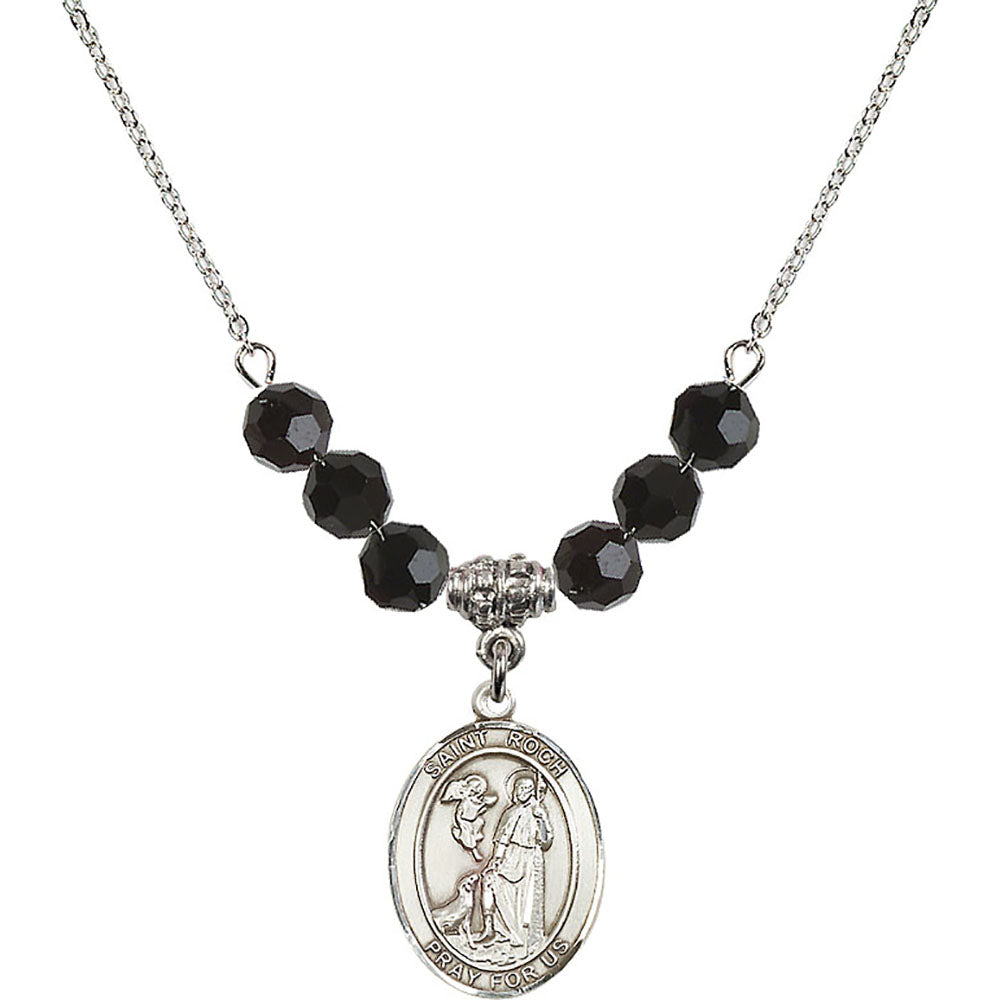 Sterling Silver Saint Roch Birthstone Necklace with Jet Beads - 8310