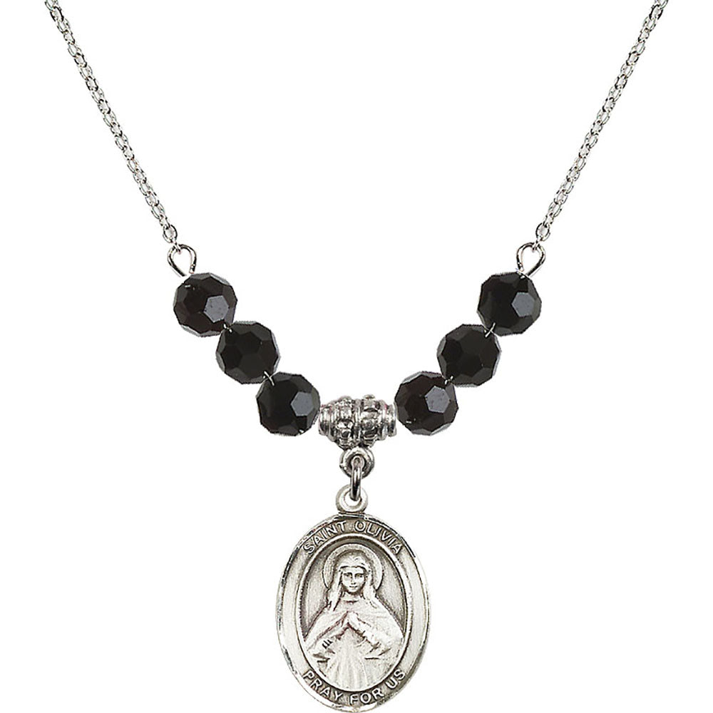 Sterling Silver Saint Olivia Birthstone Necklace with Jet Beads - 8312