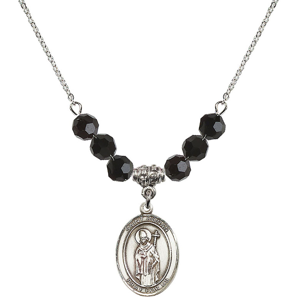 Sterling Silver Saint Ronan Birthstone Necklace with Jet Beads - 8315
