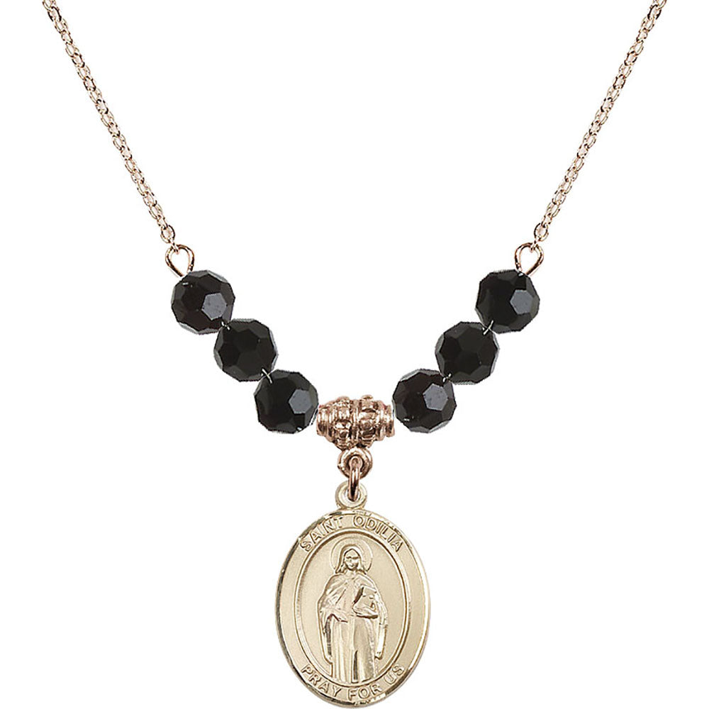 14kt Gold Filled Saint Odilia Birthstone Necklace with Jet Beads - 8319