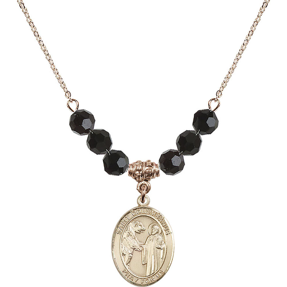14kt Gold Filled Saint Columbanus Birthstone Necklace with Jet Beads - 8321