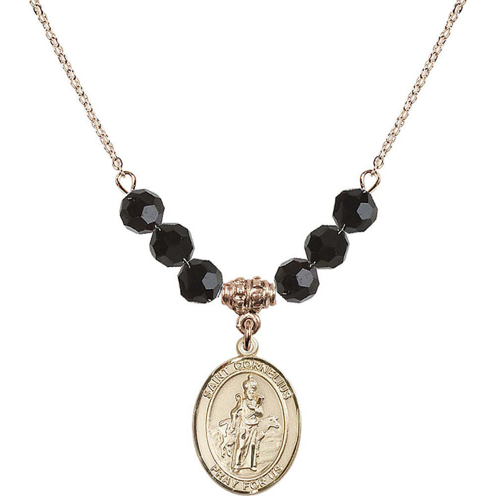 14kt Gold Filled Saint Cornelius Birthstone Necklace with Jet Beads - 8325