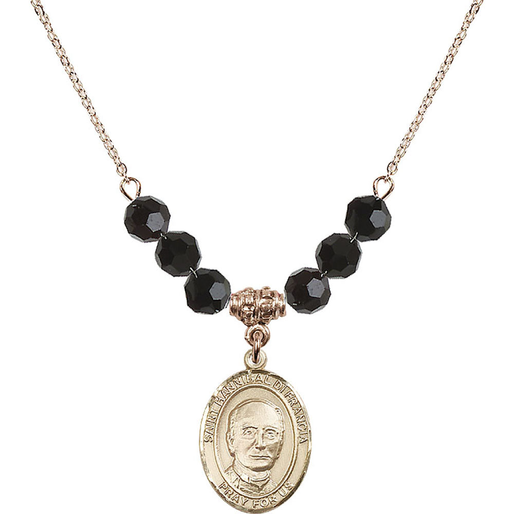 14kt Gold Filled Saint Hannibal Birthstone Necklace with Jet Beads - 8327