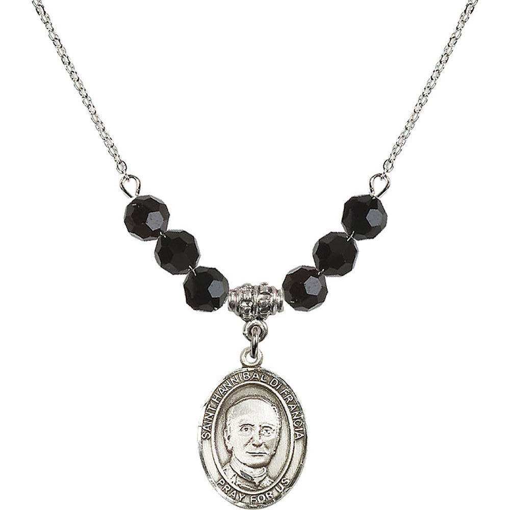 Sterling Silver Saint Hannibal Birthstone Necklace with Jet Beads - 8327
